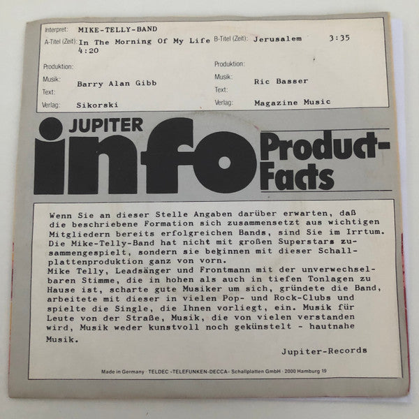 Mike Telly Band : In The Morning Of My Life (7", Single, Promo)