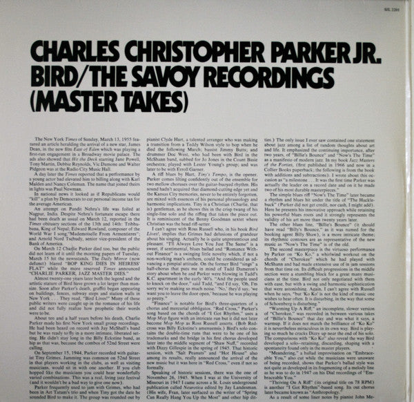 Charlie Parker : Bird / The Savoy Recordings (Master Takes) (2xLP, Comp, Gat)