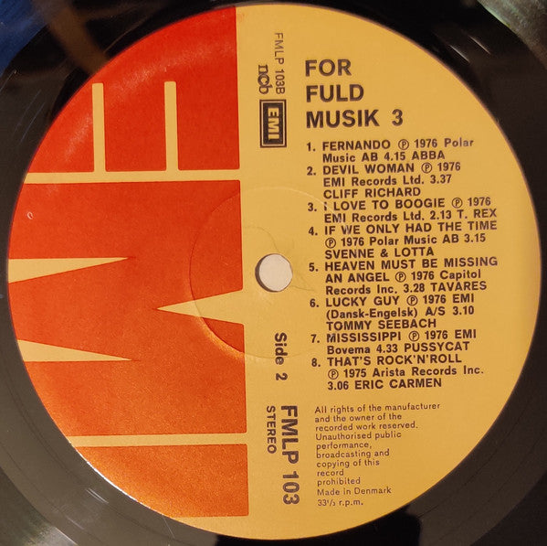 Various : For Fuld Musik 3 (LP, Comp)