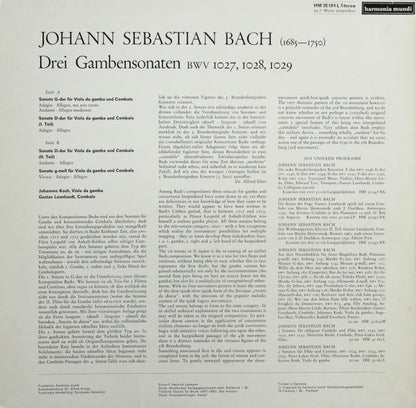 Johann Sebastian Bach - Johannes Koch, Gustav Leonhardt : Drei Sonaten Für Viola Da Gamba Und Cembalo BWV 1027 · 1028 · 1029 (LP, Album)
