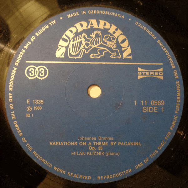 Johannes Brahms, Frédéric Chopin - Milan Klíčník : Paganini Variations / 4 Impromptus (LP)