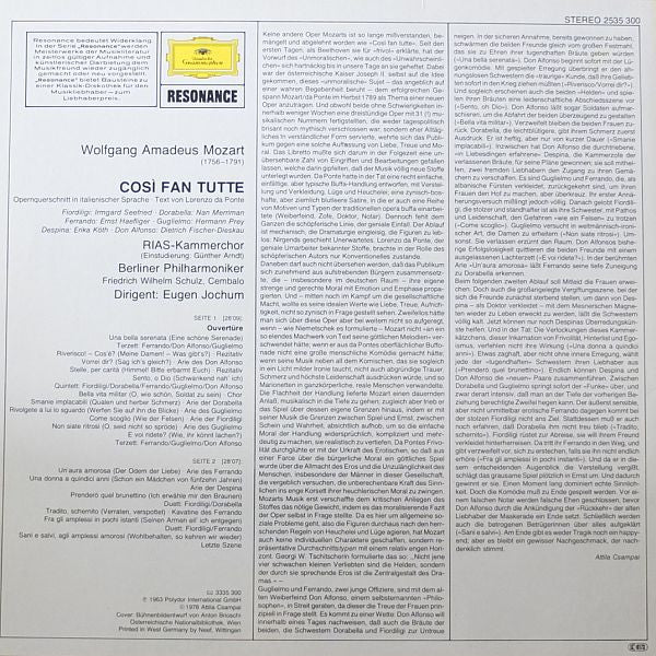 Wolfgang Amadeus Mozart, Eugen Jochum : Così Fan Tutte (Opernquerschnitt In Italienischer Sprache) (LP, Album)