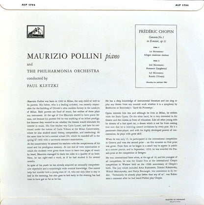 Maurizio Pollini, Philharmonia Orchestra Conducted By Paul Kletzki, Frédéric Chopin : Concerto No. 1 In E-Minor Opus 11 (LP, Mono)