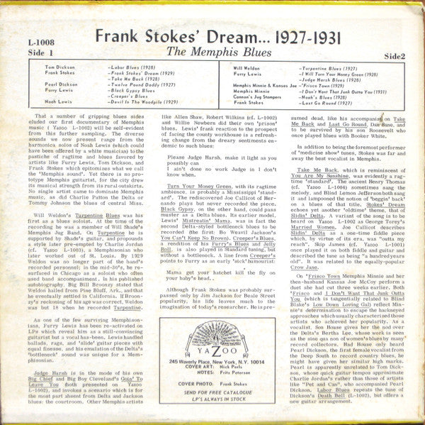Various : Frank Stokes' Dream - The Memphis Blues-1927-1931 (LP, Comp, RP)