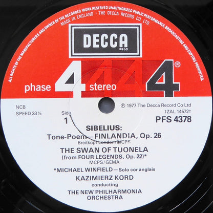 Jean Sibelius, Kazimierz Kord Conducting The New Philharmonia Orchestra : Finlandia • The Swan Of Tuonela • Karelia Suite • Valse Triste (LP, Album)