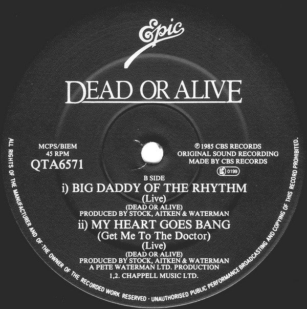 Dead Or Alive : My Heart Goes Bang (Get Me To The Doctor) (American 'WIPE-OUT' Mix) (12", Single)