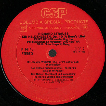 Richard Strauss - Fritz Reiner Conducting  Pittsburgh Symphony Orchestra :  Ein Heldenleben Op. 40 (A Hero's Life) (LP, Album, RE)