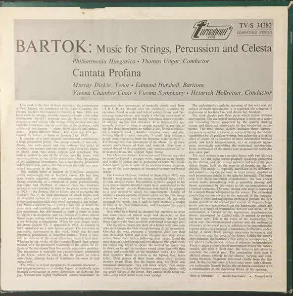 Béla Bartók - Thomas Ungar ,  Heinrich Hollreiser - Philharmonia Hungarica, Wiener Symphoniker : Cantata Profana And Music For Strings, Percussion And Celesta (LP)