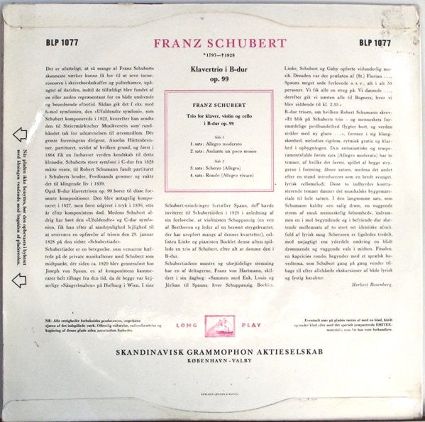 Franz Schubert, Victor Schiøler, Henry Holst, Erling Bløndal Bengtsson : Trio I B Dur, Op. 99 (10")