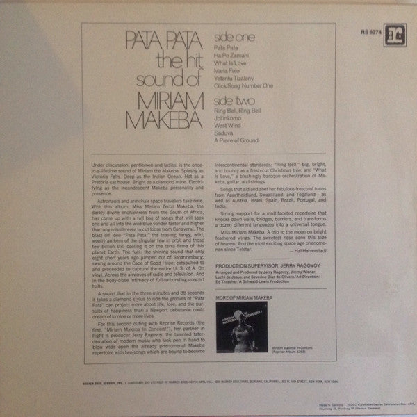 Miriam Makeba : Pata Pata - The Hit Sound Of Miriam Makeba (LP, Album)