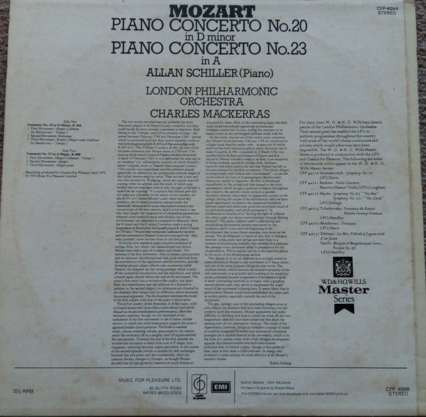 Wolfgang Amadeus Mozart, Allan Schiller, London Philharmonic Orchestra, Sir Charles Mackerras : Piano Concertos Nos. 20 & 23  (LP)