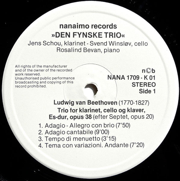 Den Fynske Trio : Beethoven Trio Opus 38 / Efter Septet Op. 20 / Händel-variationer (LP, Album)