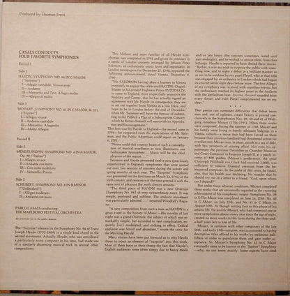 Joseph Haydn / Felix Mendelssohn-Bartholdy / Wolfgang Amadeus Mozart / Franz Schubert / Pablo Casals, Marlboro Festival Orchestra : Casals Conducts Four Favorite Symphonies (2xLP, Album)