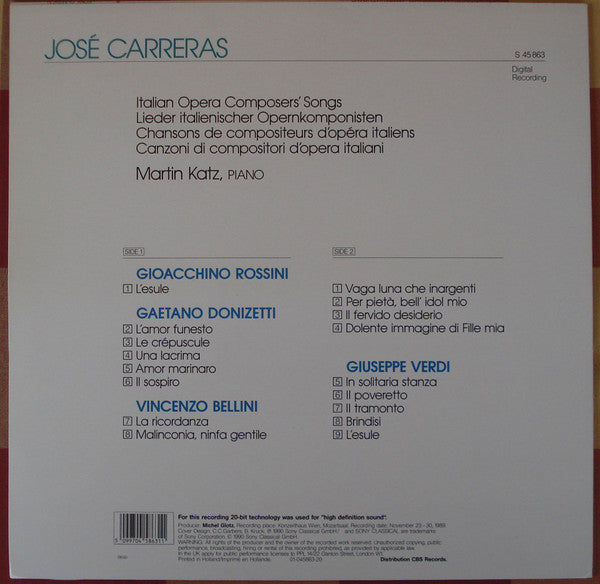 José Carreras : Italian Opera Composers' Songs (LP, Album)