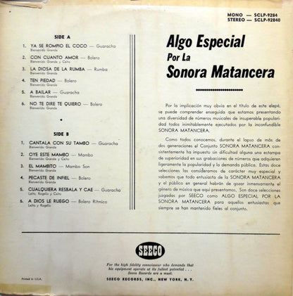 La Sonora Matancera : Algo Especial Por La Sonora Matancera (LP, Album)