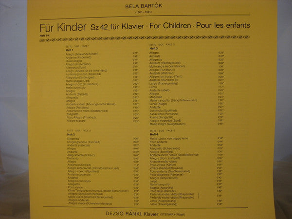 Béla Bartók, Dezső Ránki : Für Kinder (2xLP + Box)