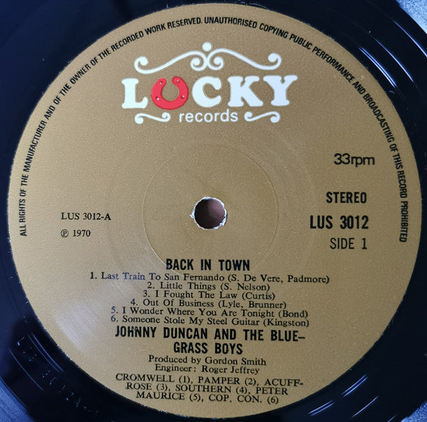 Johnny Duncan & His Blue Grass Boys : Back In Town (LP, Album)