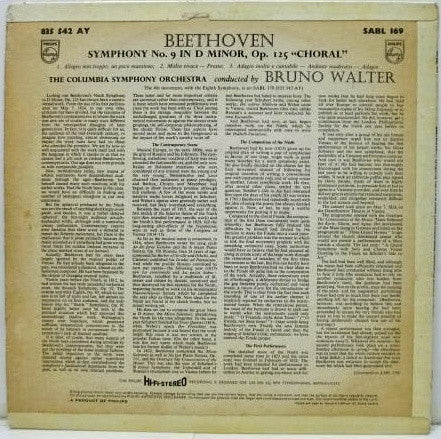 Ludwig van Beethoven, Bruno Walter, Columbia Symphony Orchestra : The Symphonies - Symphony No. 8 In F Major, Symphony No. 9 In D Minor (Choral Finale)  (LP)