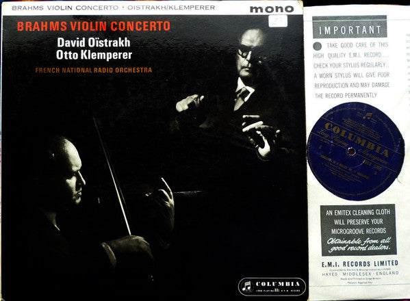 Johannes Brahms - David Oistrach, Otto Klemperer, Orchestre National De France : Violin Concerto (LP, Mono)