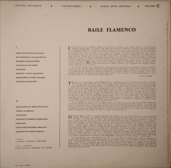 Alfonso Y Manuel Labrador, Flor Gitana, Carmela De Triana : Baile Flamenco (LP)