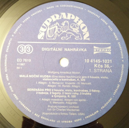 Wolfgang Amadeus Mozart, Prague Chamber Orchestra / Sir Charles Mackerras : Malá Noční Hudba /K.525/, Serenáda S Poštovním Rohem /K.320/ (LP, Album, RP)