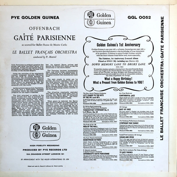 Pierre Montiel, Le Ballet Francais Orchestre, Jacques Offenbach : Gaité Parisienne (LP, Mono)