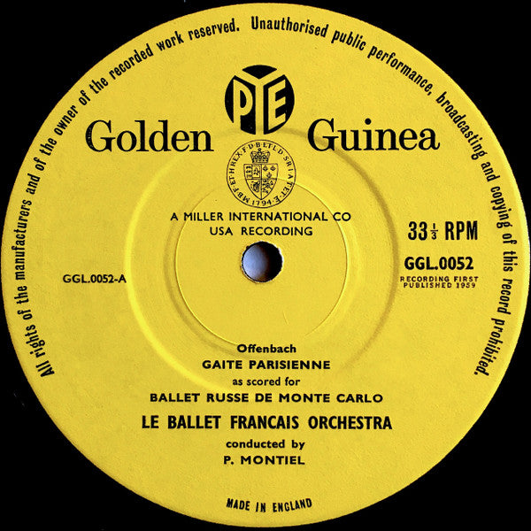 Pierre Montiel, Le Ballet Francais Orchestre, Jacques Offenbach : Gaité Parisienne (LP, Mono)