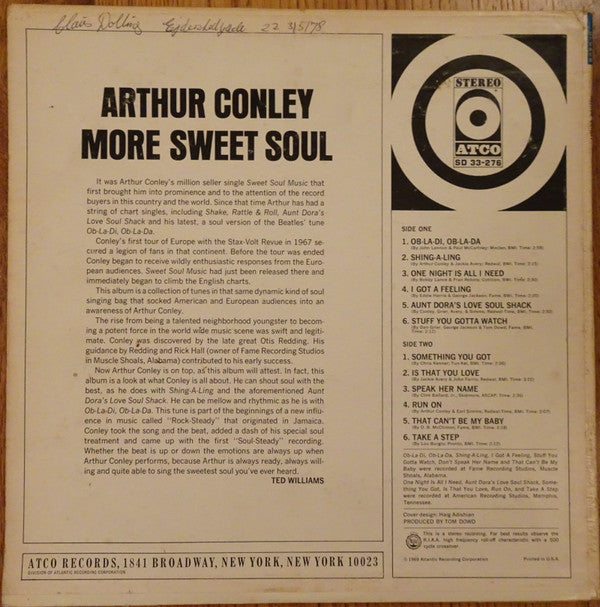 Arthur Conley : More Sweet Soul (LP, Album, PR )