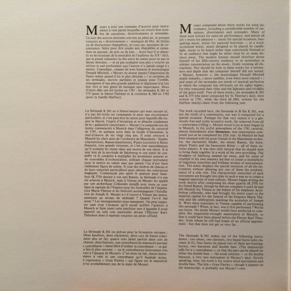 Wolfgang Amadeus Mozart, Orchestre De Chambre Jean-François Paillard : Serenade KV 361 Pour 13 Instruments À Vent (LP, Album)