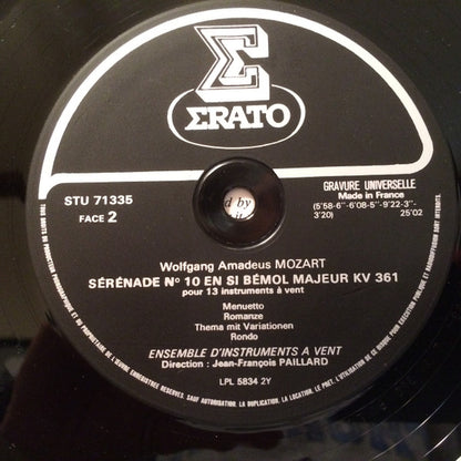 Wolfgang Amadeus Mozart, Orchestre De Chambre Jean-François Paillard : Serenade KV 361 Pour 13 Instruments À Vent (LP, Album)