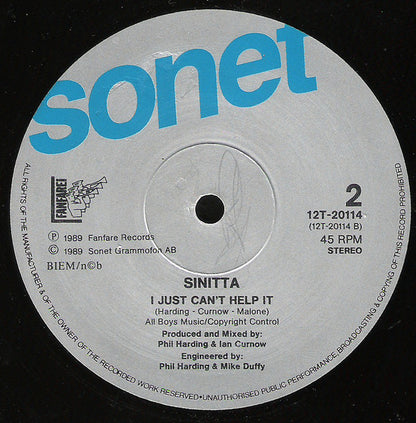 Sinitta : Right Back Where We Started From (Left Back On The Side Mix) (12")