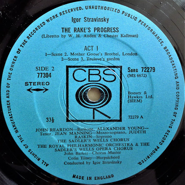 Igor Stravinsky - Royal Philharmonic Orchestra, The Sadler's Wells Opera Chorus, Judith Raskin, Alexander Young, John Reardon (2), Regina Sarfaty : The Rake's Progress  (3xLP, Album, RE + Box)