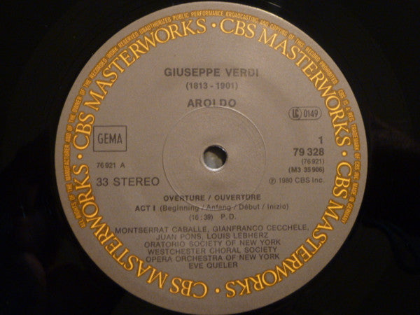 Giuseppe Verdi - Montserrat Caballé, Gianfranco Cecchele, Juan Pons, Louis Lebherz, The Opera Orchestra Of New York Dir: Eve Queler : Aroldo (3xLP, Album + Box)