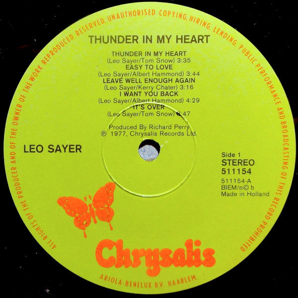 Leo Sayer : Thunder In My Heart (LP, Album, Gre)