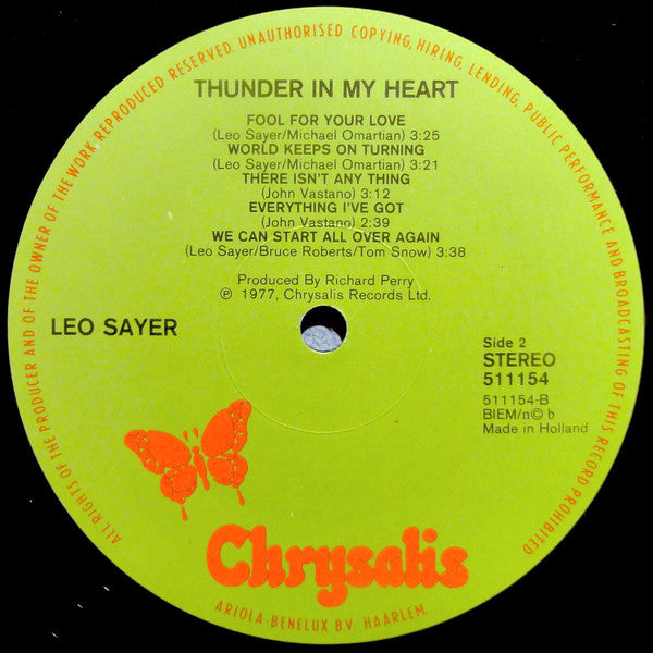 Leo Sayer : Thunder In My Heart (LP, Album, Gre)