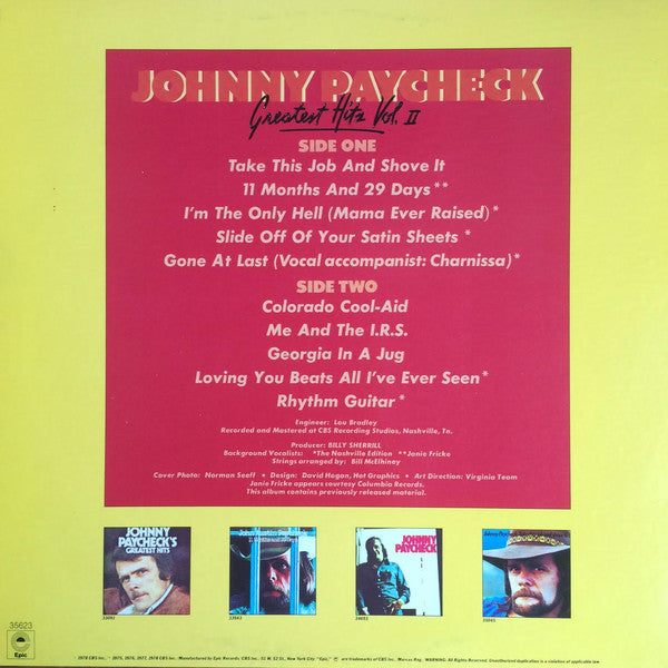 Johnny Paycheck : Greatest Hits, Volume 2 (LP, Comp, RP)
