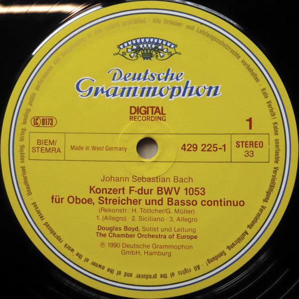 Johann Sebastian Bach, Douglas Boyd, The Chamber Orchestra Of Europe : Oboenkonzerte BWV 1053 - 1055 - 1059 (LP, Album)