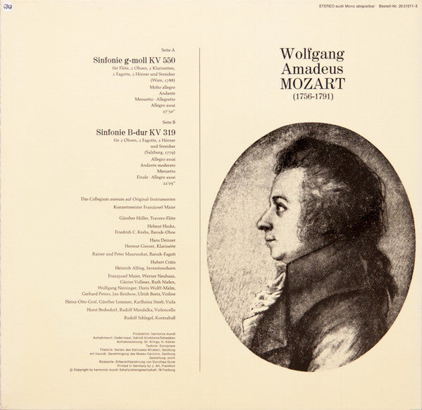 Wolfgang Amadeus Mozart, Collegium Aureum : Sinfonien G-Moll KV 550 • B-Dur KV 319 (LP, Gat)