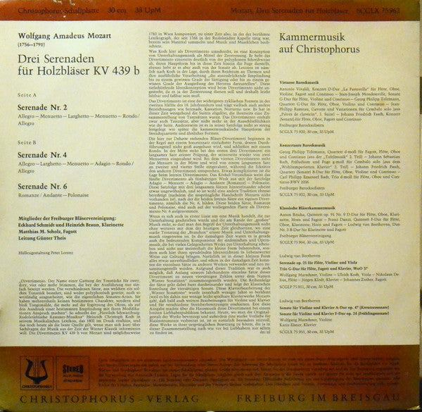 Wolfgang Amadeus Mozart : Drei Serenaden Für Holzbläser KV 439b (LP)