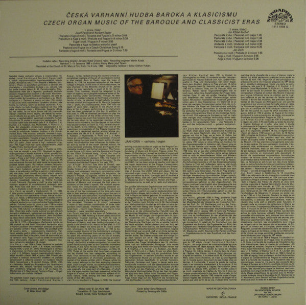 Josef Seger / Jan Křtitel Kuchař / Jan Zach - Jan Hora : Organ Works (LP)
