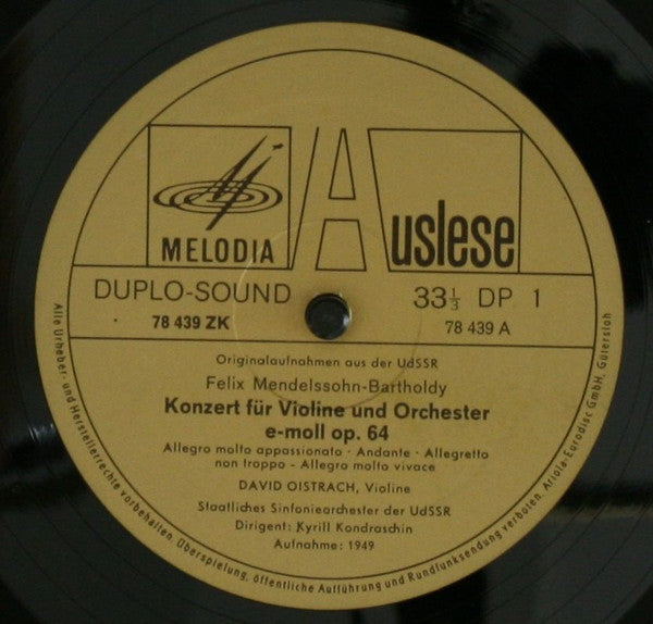 David Oistrach, Kiril Kondrashin / Sergei Prokofiev / Felix Mendelssohn-Bartholdy : Violinkonzert Nr.1 D-Dur Op.19 / Violinkonzert E-moll Op. 64 (LP, Comp)