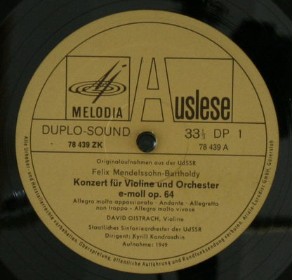 David Oistrach, Kiril Kondrashin / Sergei Prokofiev / Felix Mendelssohn-Bartholdy : Violinkonzert Nr.1 D-Dur Op.19 / Violinkonzert E-moll Op. 64 (LP, Comp)