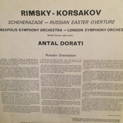 Nikolai Rimsky-Korsakov, Rafael Druian, Antal Dorati, Minneapolis Symphony Orchestra, London Symphony Orchestra : Scheherazade, Russian Easter Overture (LP, Mono, RE)