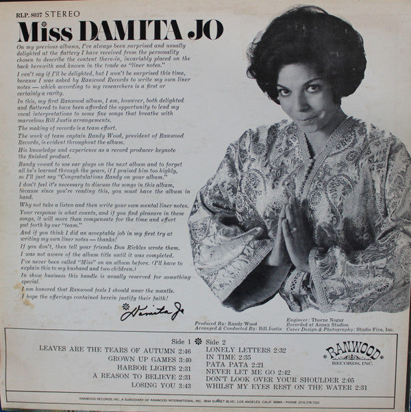 Damita Jo : Miss Damita Jo (LP, Album)