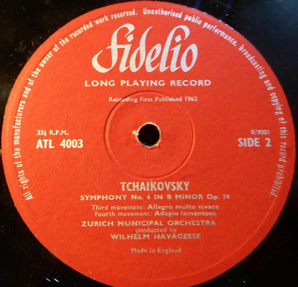 Pyotr Ilyich Tchaikovsky - Zurich Municipal Orchestra conducted by Wilhelm Havagesse : Symphony 6 Pathetique (LP, Album)
