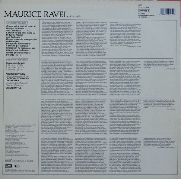 Andrei Gavrilov, London Symphony Orchestra, Sir Simon Rattle - Maurice Ravel : Concerto For The Left Hand (LP, Comp, RM, Dir)