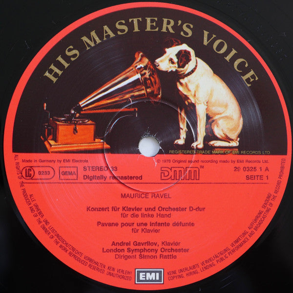 Andrei Gavrilov, London Symphony Orchestra, Sir Simon Rattle - Maurice Ravel : Concerto For The Left Hand (LP, Comp, RM, Dir)