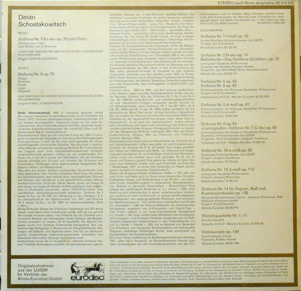 Dmitri Shostakovich : Sinfonien Nr.3+9 (LP, Comp)