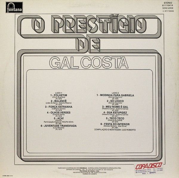 Gal Costa : O Prestígio De Gal Costa (LP, Comp)