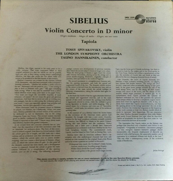 Jean Sibelius : Violin Concerto In D Minor (LP)